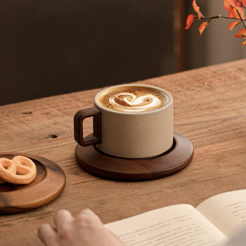 고풍스러운 스타일의 흙으로 만든 머그컵 세트, 나무 받 - Xbloom Coffee Tea 리뷰 및 가격