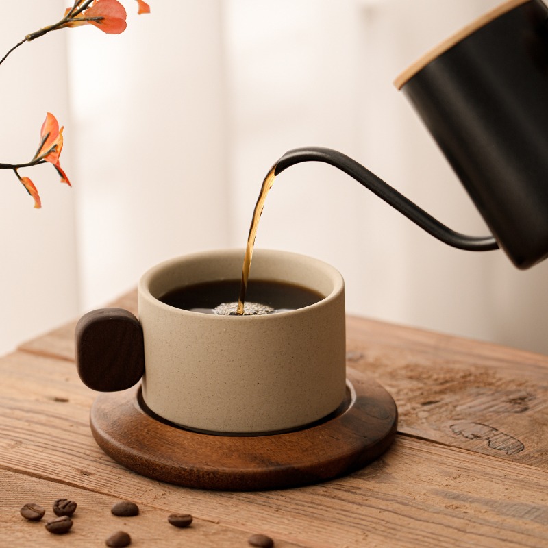 고풍스러운 스타일의 흙으로 만든 머그컵 세트, 나무 받 - Xbloom Coffee Tea 리뷰 및 가격