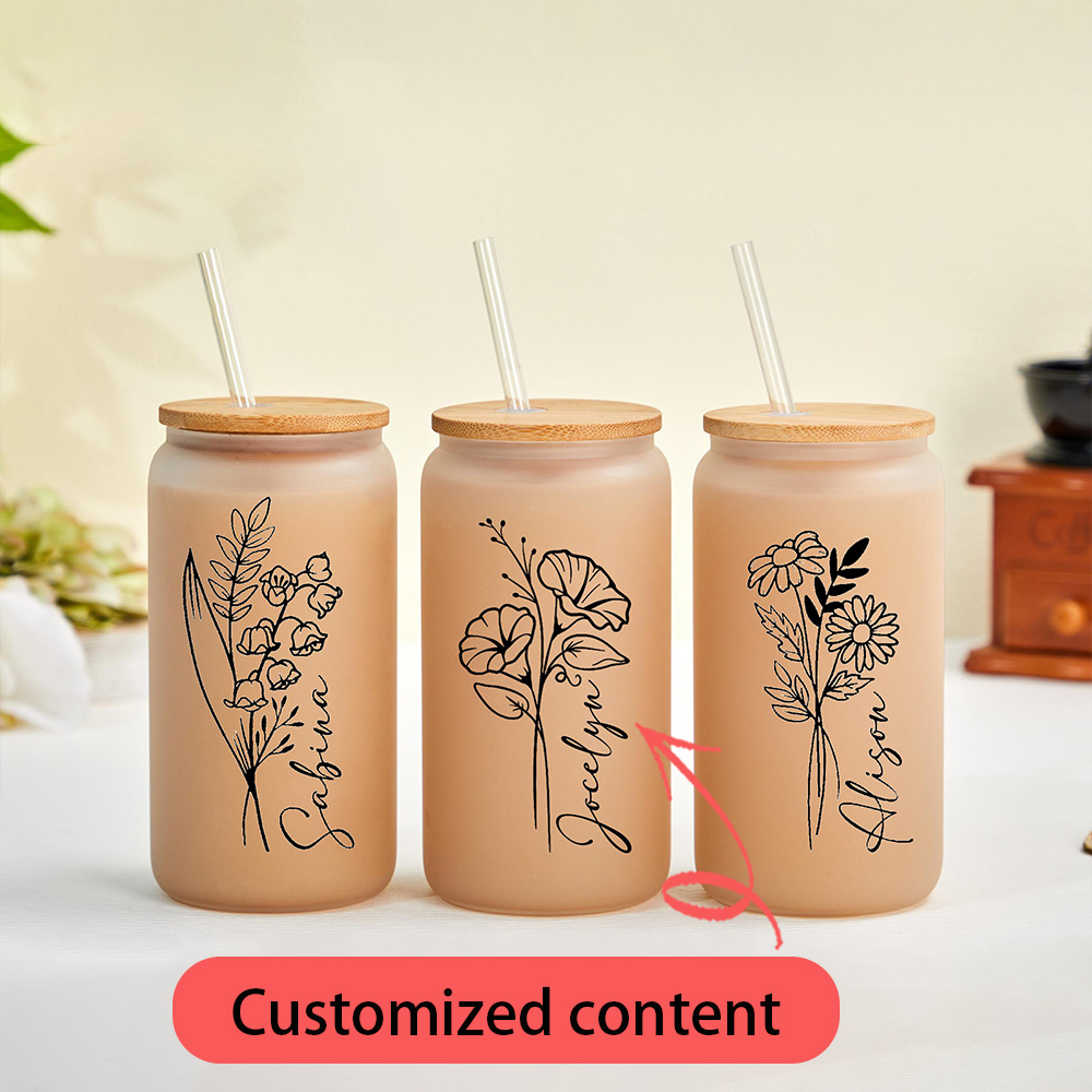 맞춤형 이름이 새겨진 개인화된 탄생화 디자인의 유리 컵 - Coffee Tea Name 리뷰 및 가격