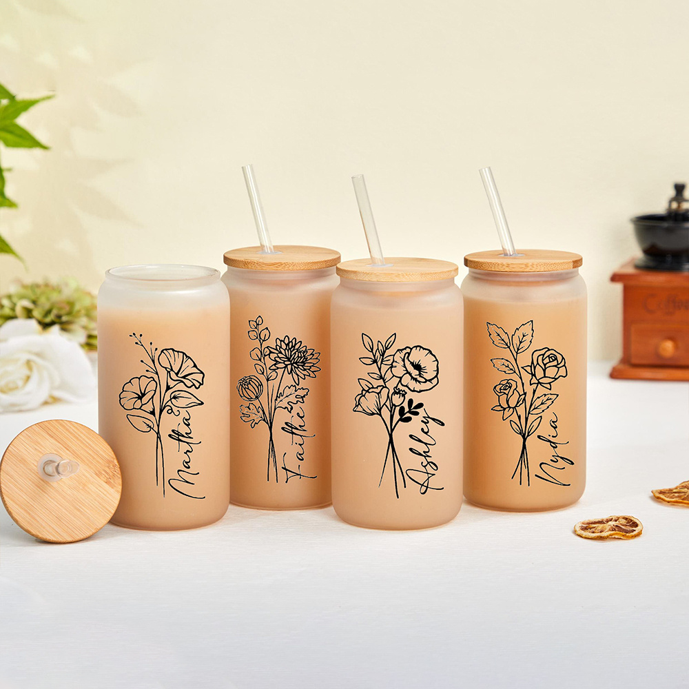 맞춤형 이름이 새겨진 개인화된 탄생화 디자인의 유리 컵 - Coffee Tea Name 리뷰 및 가격