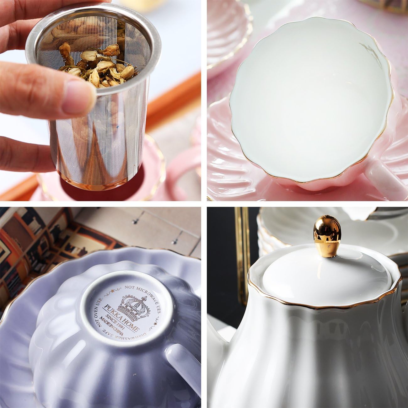 순백색 도자기 티 세트, 영국 왕실 스타일, 6인용으로 - Coffee Tea And Sugar Set 리뷰 및 가격