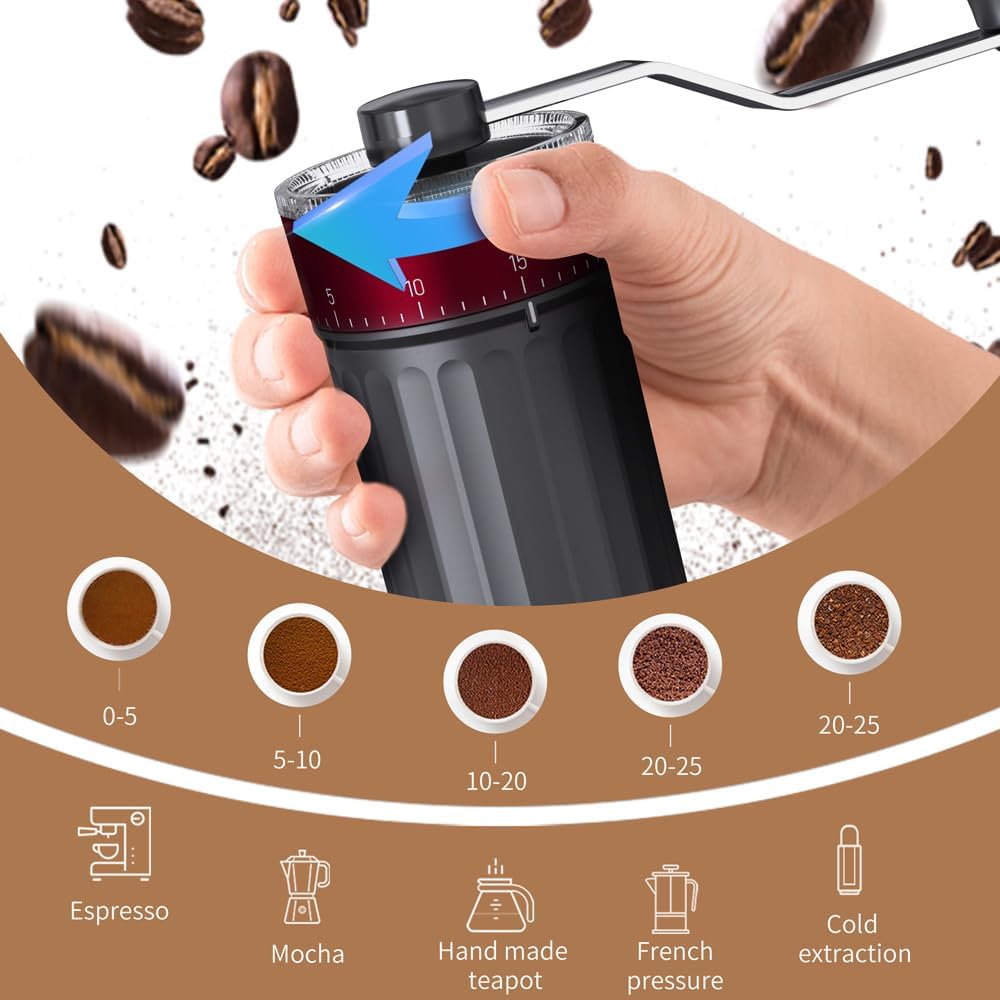 40단계 외부 조절 기능이 있는 수동 커피 그라인더,  - Burr Hand Grinder 리뷰 및 가격
